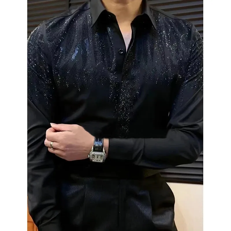 Aidase High Quality Long Sleeved Shirt Spring Hot Diamond Shirt For Men Casual Slim Fit Shirt Luxury Social Party Blouse Camisa Hombre