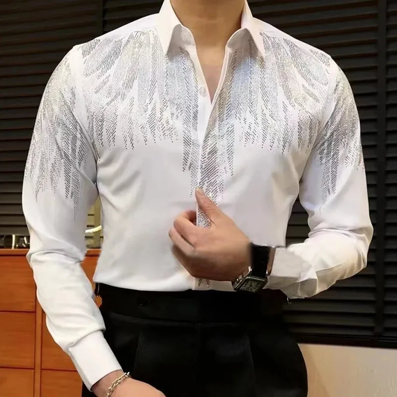 Aidase High Quality Long Sleeved Shirt Spring Hot Diamond Shirt For Men Casual Slim Fit Shirt Luxury Social Party Blouse Camisa Hombre