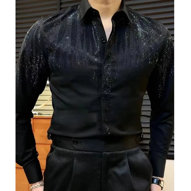 Aidase High Quality Long Sleeved Shirt Spring Hot Diamond Shirt For Men Casual Slim Fit Shirt Luxury Social Party Blouse Camisa Hombre