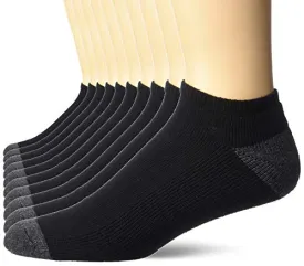 Amazon Essentials Men's 10-Pack Cotton Cushioned Low Cut Socks, Black, Shoe Size: 6-12