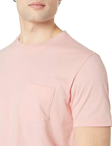 Amazon Essentials Men's 2-Pack Slim-Fit Short-Sleeve Crewneck Pocket T-Shirt, -Light Pink/White, Large