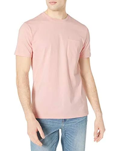 Amazon Essentials Men's 2-Pack Slim-Fit Short-Sleeve Crewneck Pocket T-Shirt, -Light Pink/White, Large