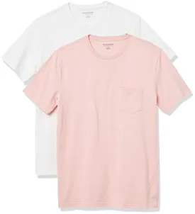 Amazon Essentials Men's 2-Pack Slim-Fit Short-Sleeve Crewneck Pocket T-Shirt, -Light Pink/White, Large