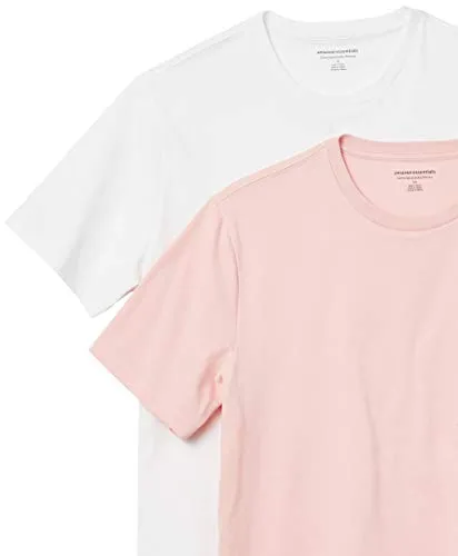 Amazon Essentials Men's 2-Pack Slim-Fit Short-Sleeve Crewneck Pocket T-Shirt, -Light Pink/White, Large
