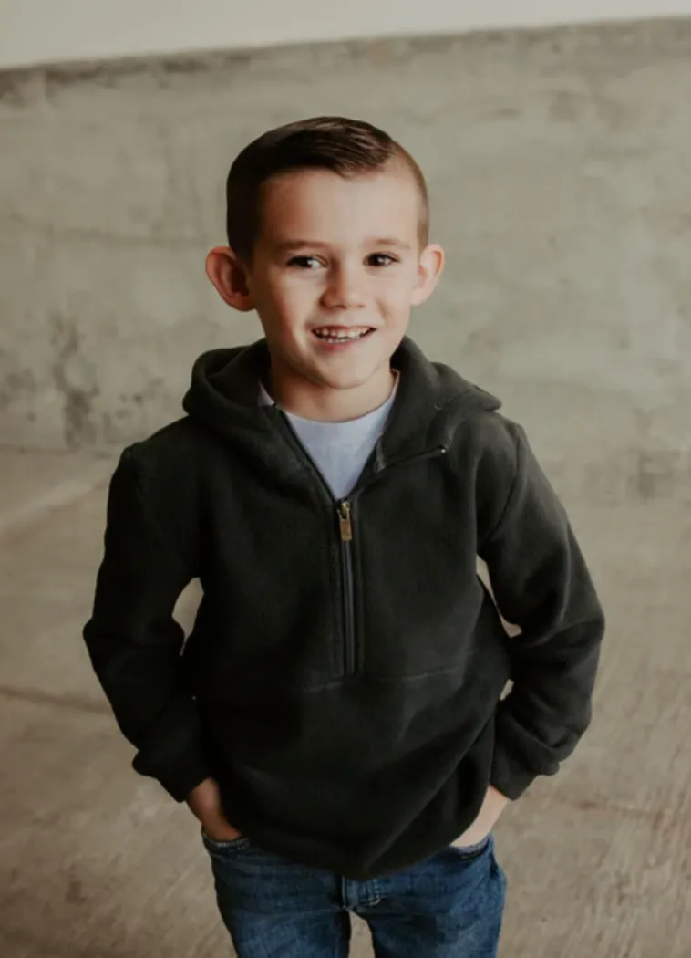 Ampersand Ave - Children's Cozy Half Zip Hoodie in Black