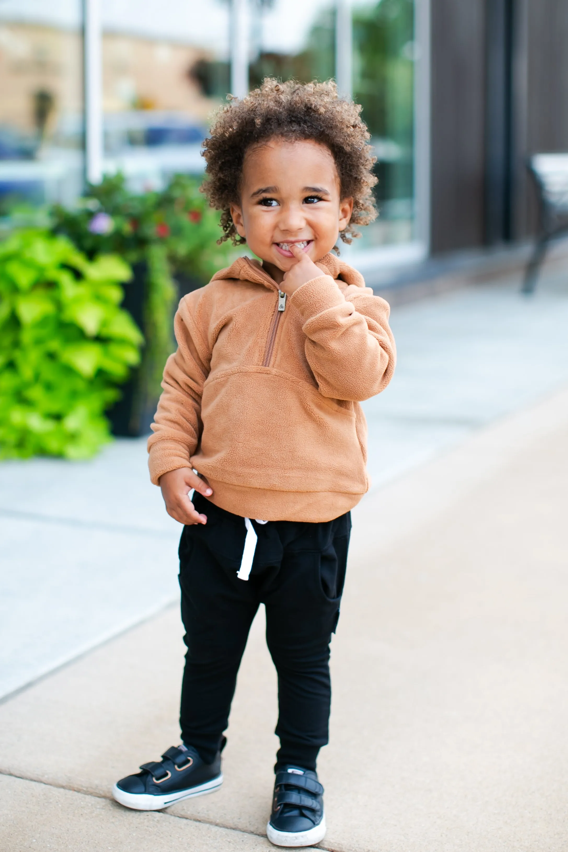 Ampersand Ave - Children's Cozy Half Zip Hoodie in Maple
