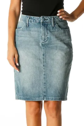 Blue Solid Casual Pencil Skirt