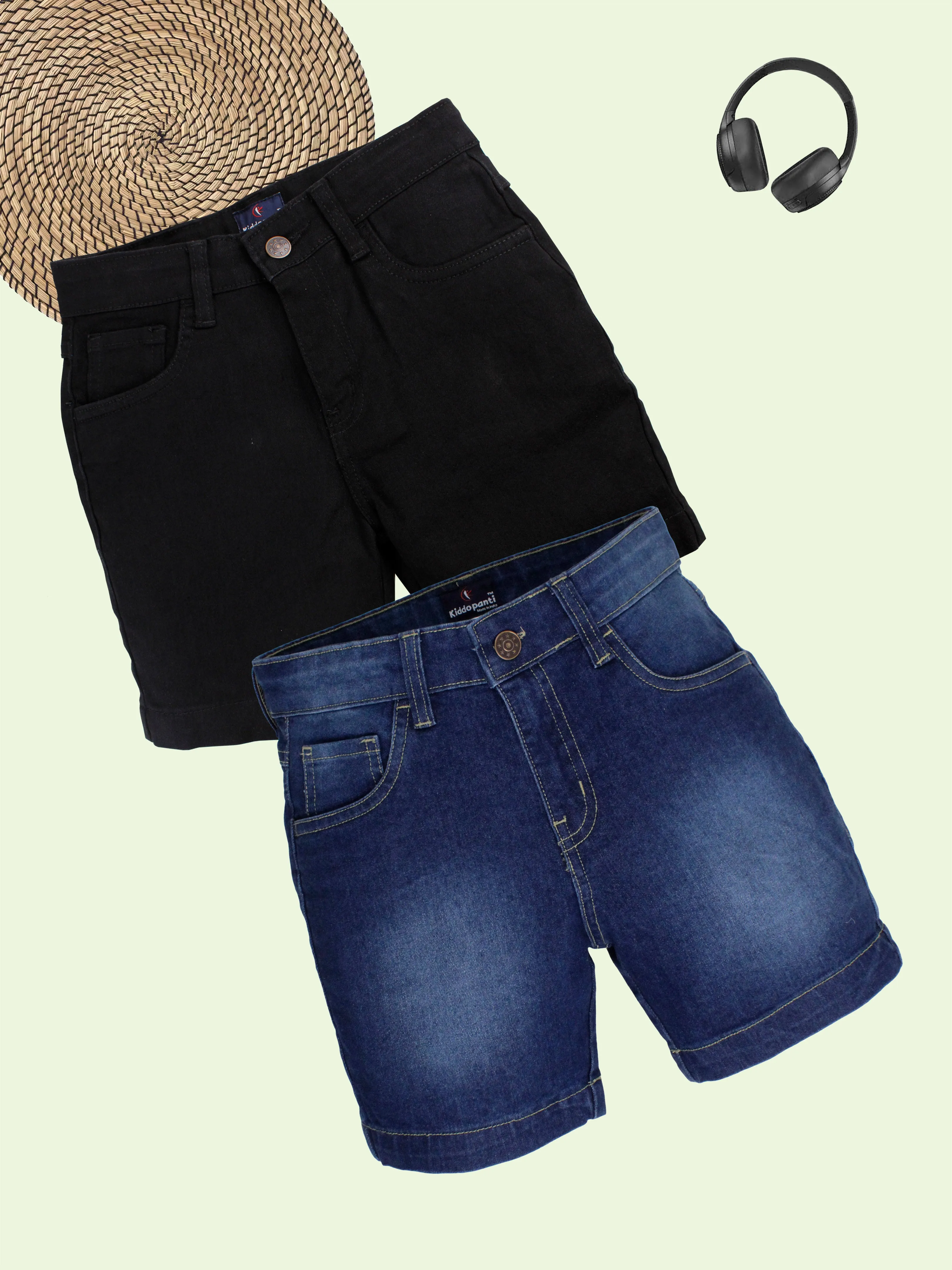 Boys Pack of 2 Solid Denim Shorts