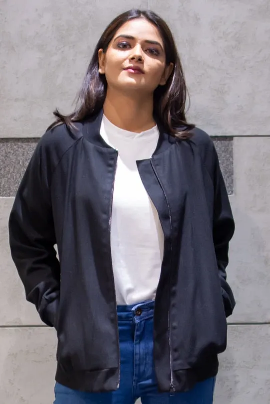 Brooke Black Twill Bomber Jacket