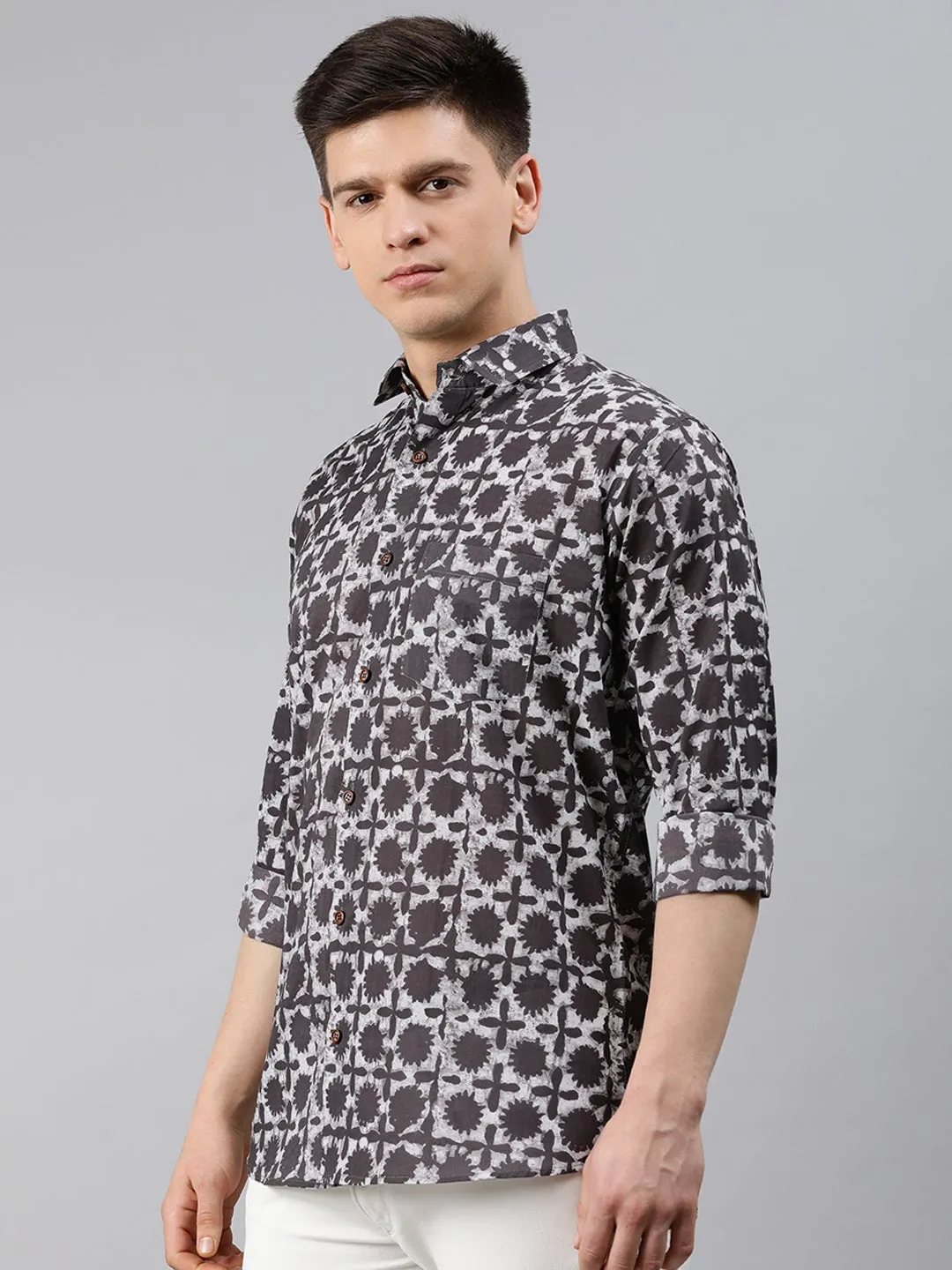 Brown Cotton Full Sleeves Shirts For Men