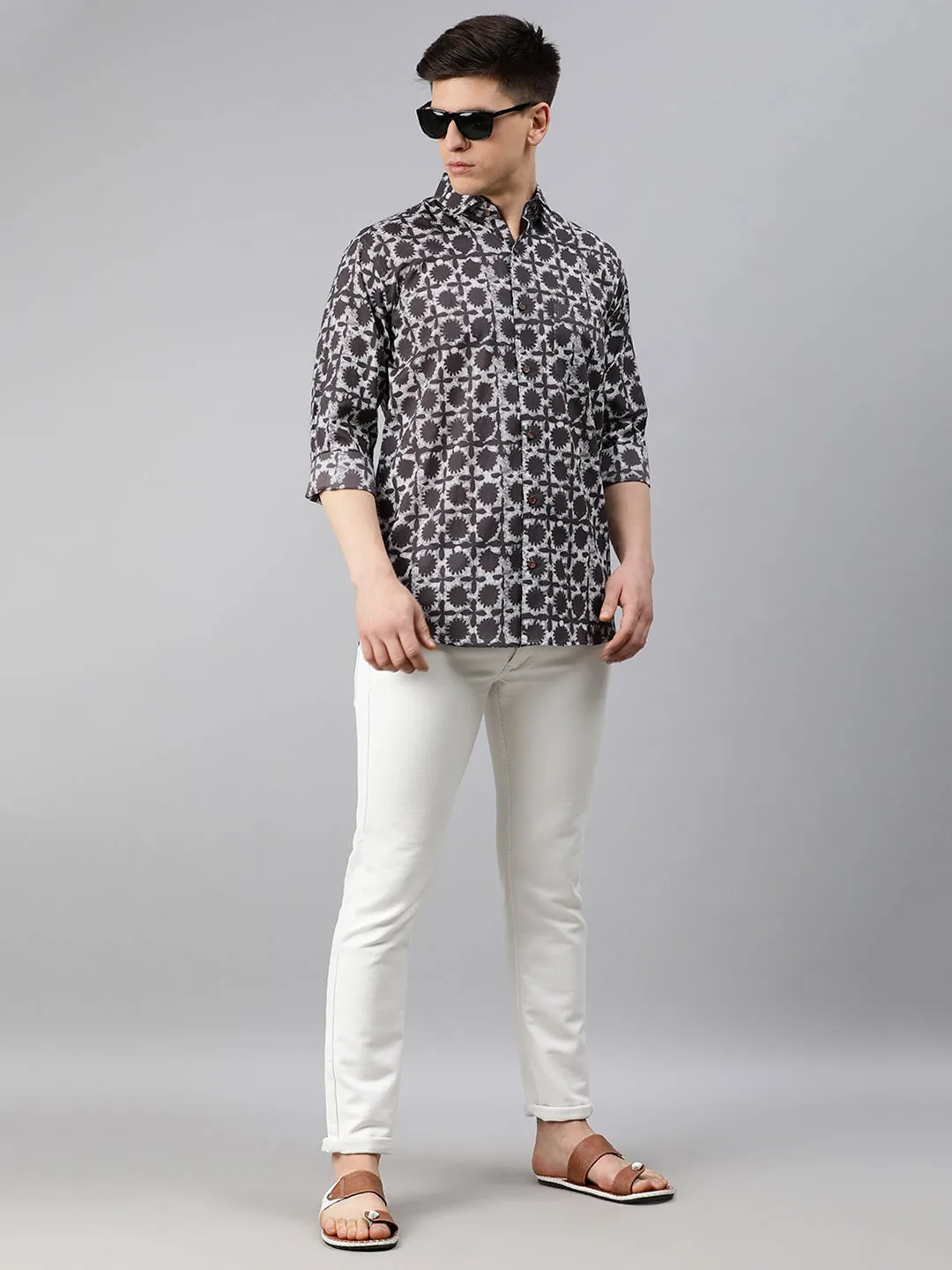 Brown Cotton Full Sleeves Shirts For Men