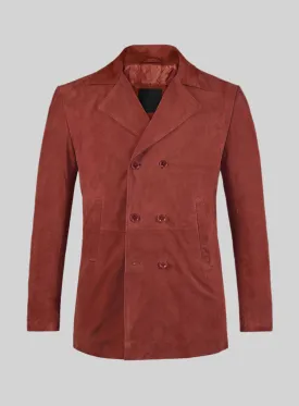 Burnt Red Suede Leather Pea Coat