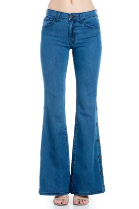 Button Down Bottom Flare Wide Denim Golden Stitch
