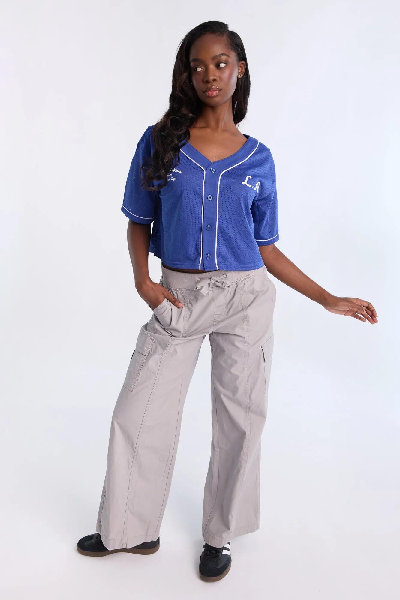 Button-Up Graphic Mesh Jersey