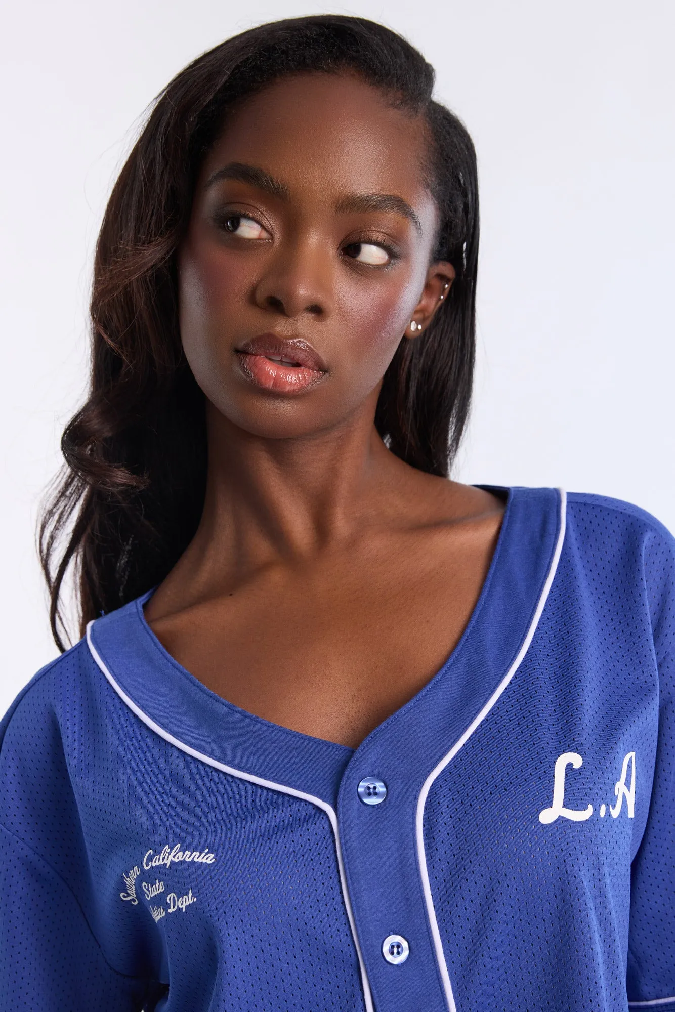 Button-Up Graphic Mesh Jersey