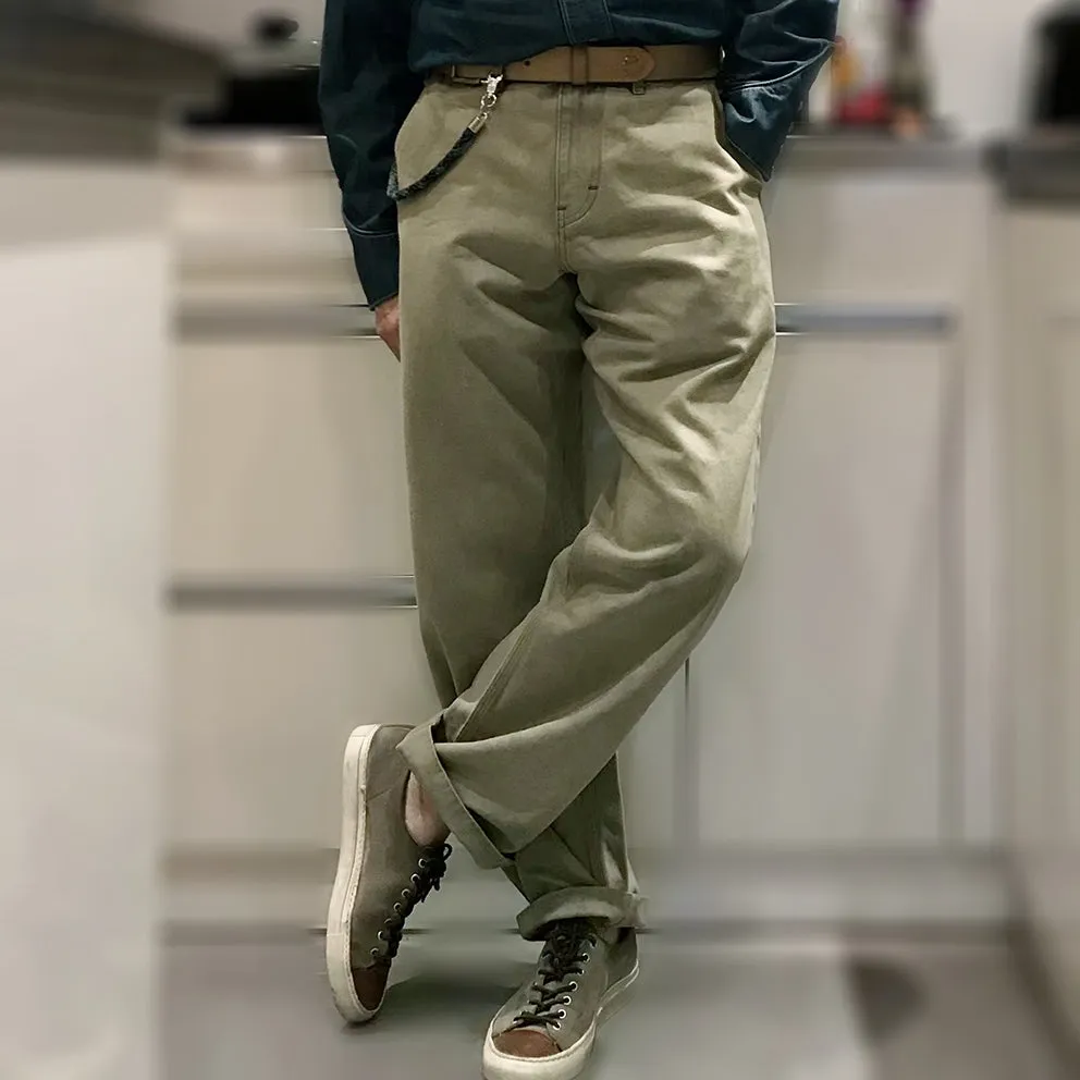 BZEN M.1028 1848.HARRY REGULAR STRAIGHT 5 POCKET FLAT FRONT SELVEDGE VEGGIE DYED CHINO-11.5OZ-E0 MOSS GREEN