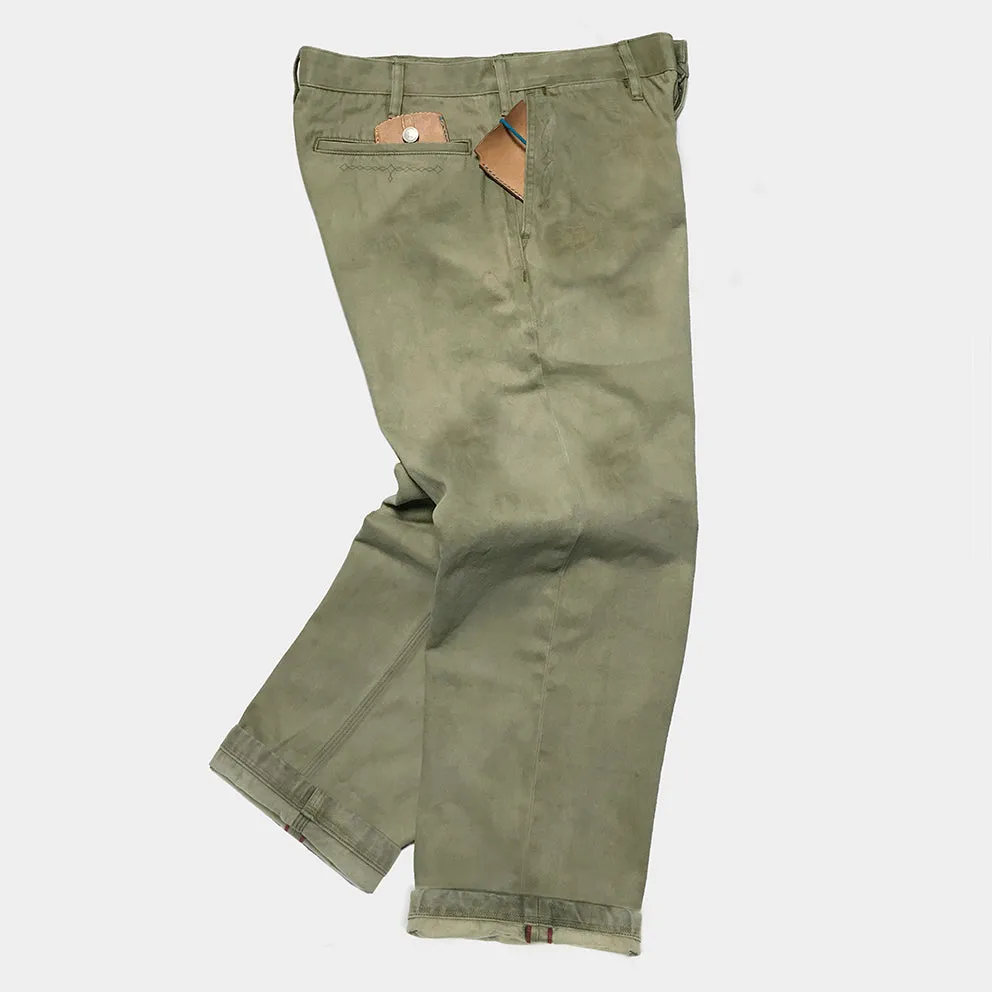 BZEN M.1028 1848.HARRY REGULAR STRAIGHT 5 POCKET FLAT FRONT SELVEDGE VEGGIE DYED CHINO-11.5OZ-E0 MOSS GREEN