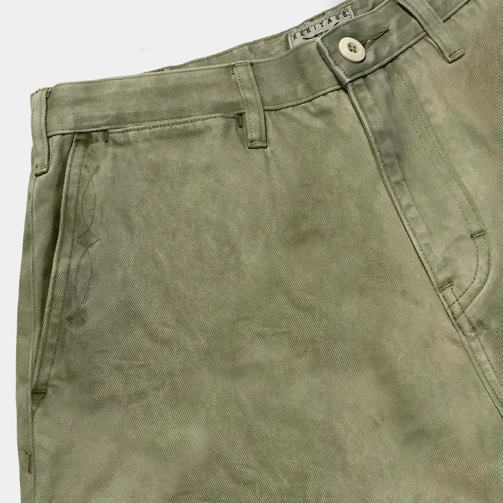 BZEN M.1028 1848.HARRY REGULAR STRAIGHT 5 POCKET FLAT FRONT SELVEDGE VEGGIE DYED CHINO-11.5OZ-E0 MOSS GREEN