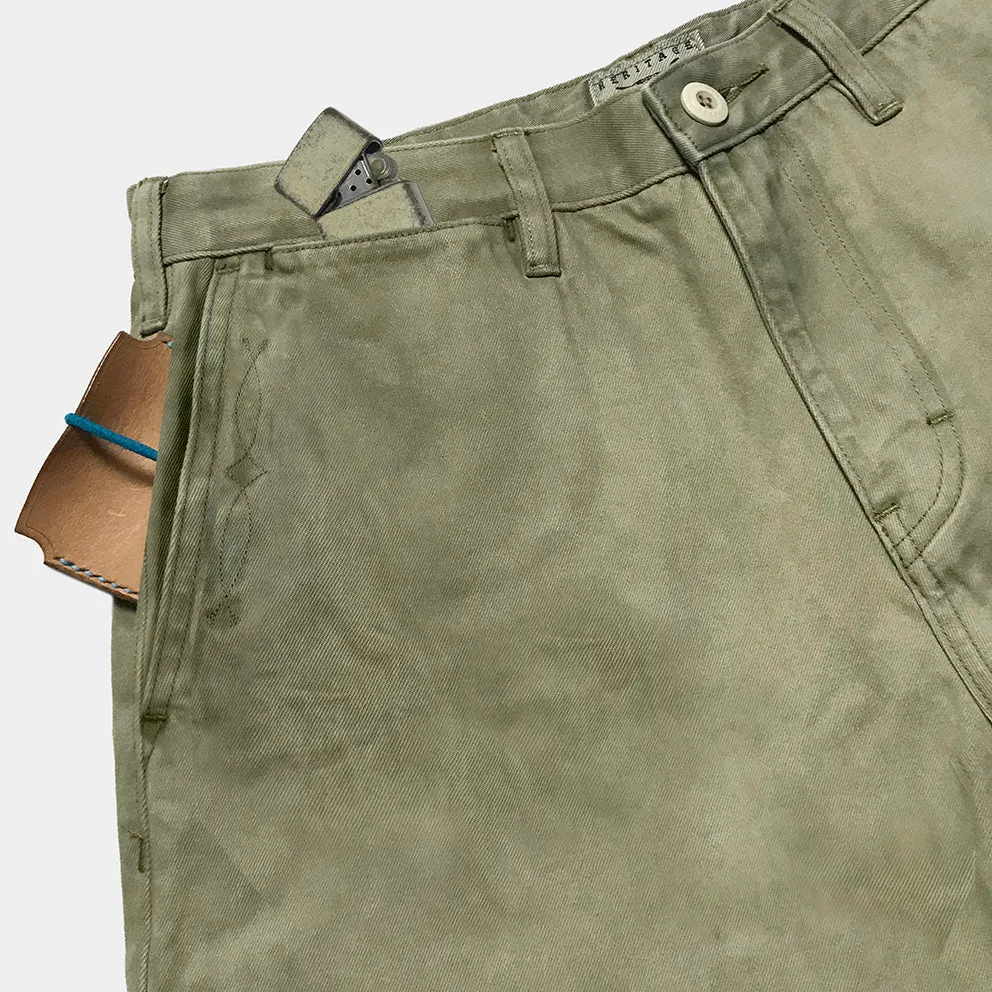 BZEN M.1028 1848.HARRY REGULAR STRAIGHT 5 POCKET FLAT FRONT SELVEDGE VEGGIE DYED CHINO-11.5OZ-E0 MOSS GREEN