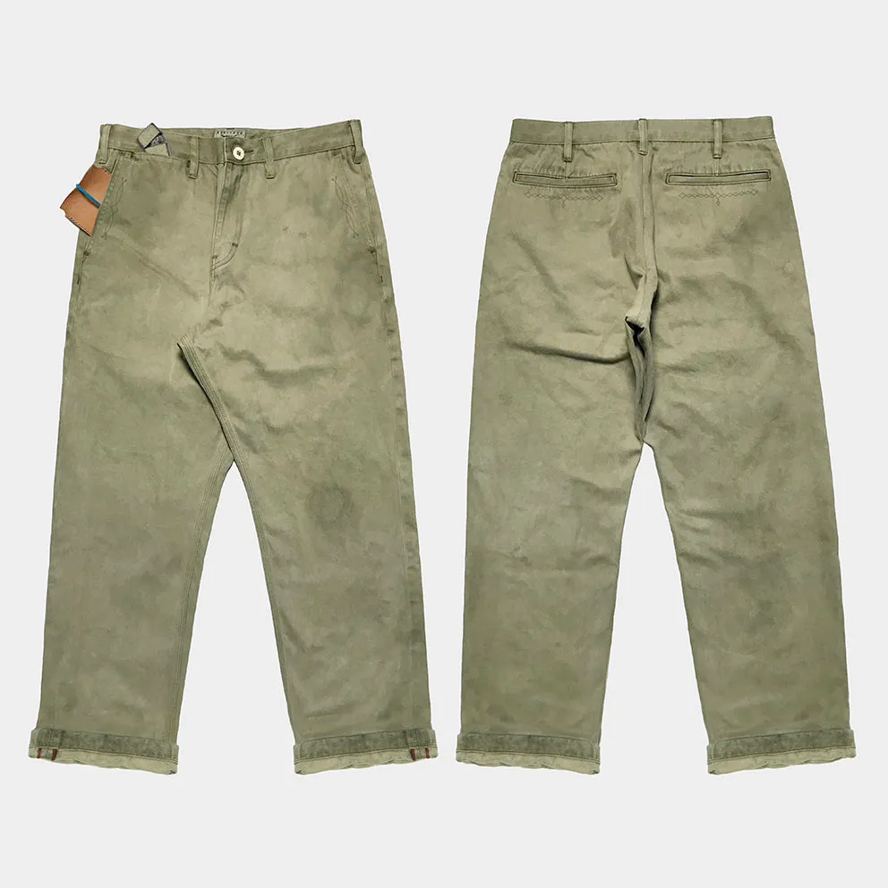 BZEN M.1028 1848.HARRY REGULAR STRAIGHT 5 POCKET FLAT FRONT SELVEDGE VEGGIE DYED CHINO-11.5OZ-E0 MOSS GREEN
