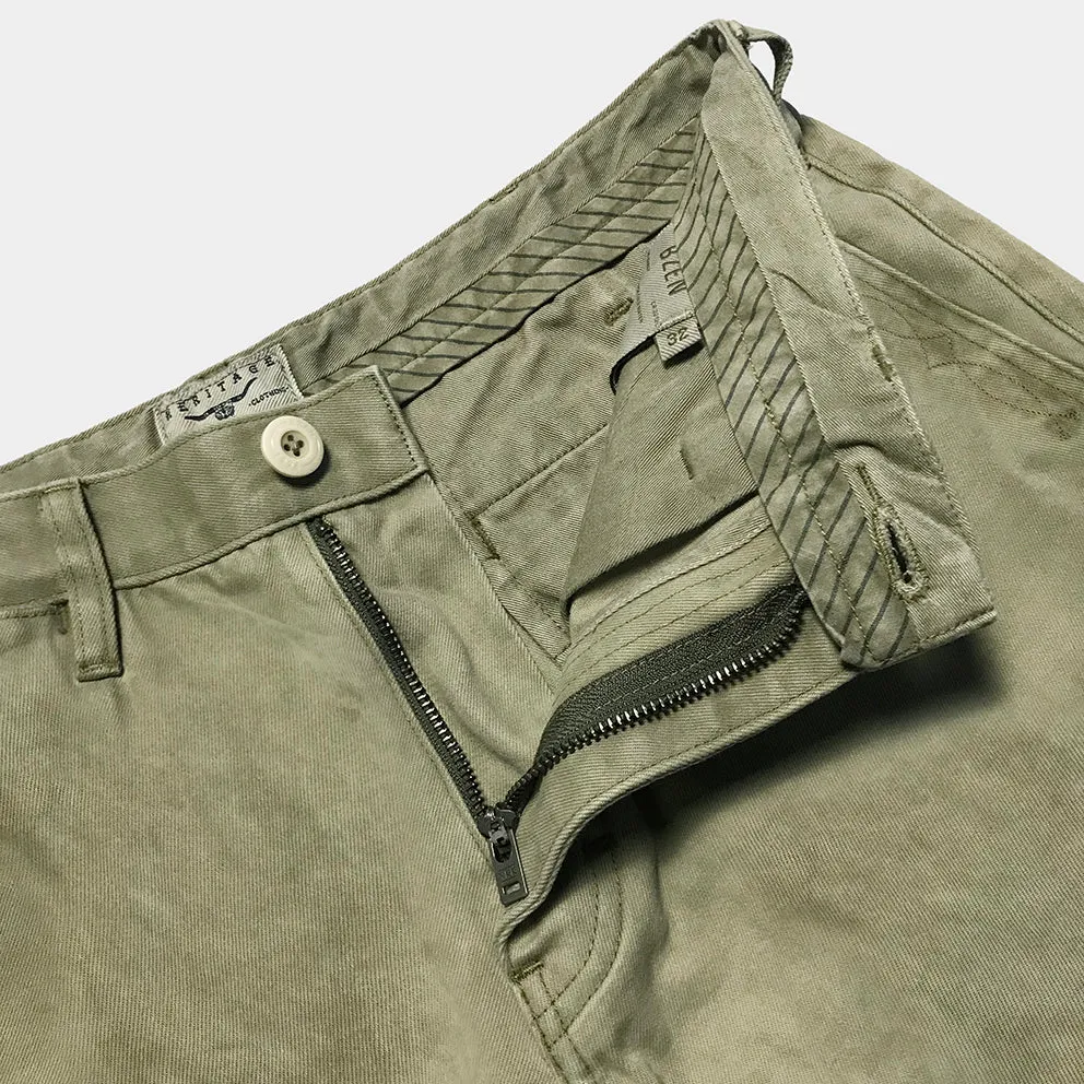 BZEN M.1028 1848.HARRY REGULAR STRAIGHT 5 POCKET FLAT FRONT SELVEDGE VEGGIE DYED CHINO-11.5OZ-E0 MOSS GREEN