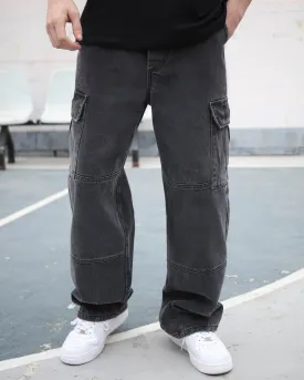 Cargo Black Loose Jeans with Large Pockets-Mexico Local Delivery