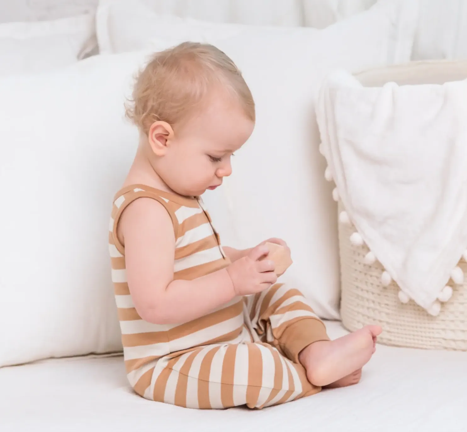 Colored Organics - Henley Tank Romper in Tan Stripes