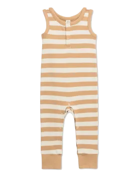 Colored Organics - Henley Tank Romper in Tan Stripes