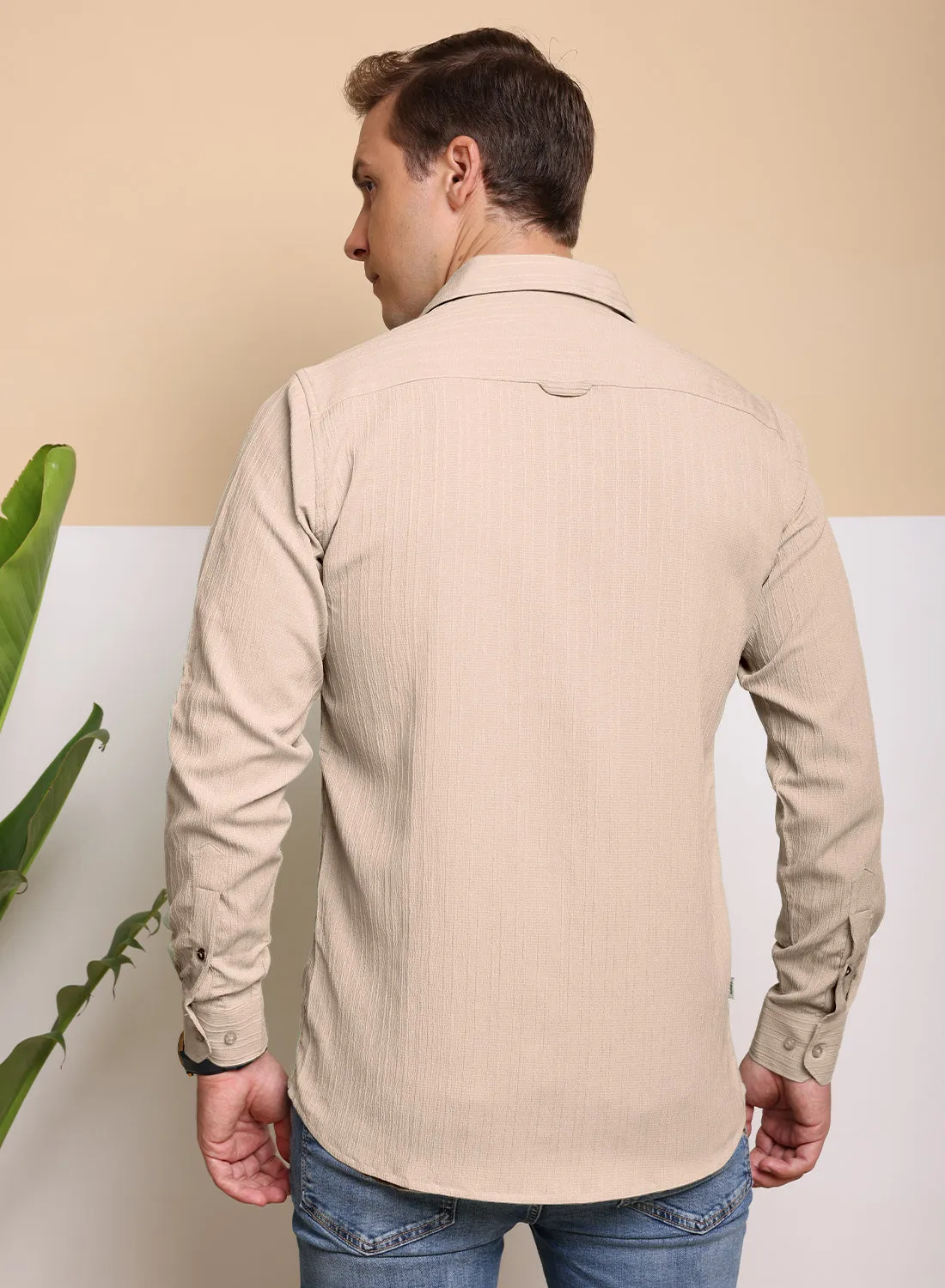Crushed Self Stripe Light Cream Shirt