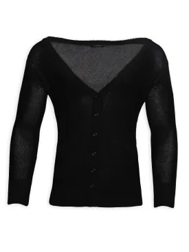 Dark Blue Button Up V-Neck Cardigan