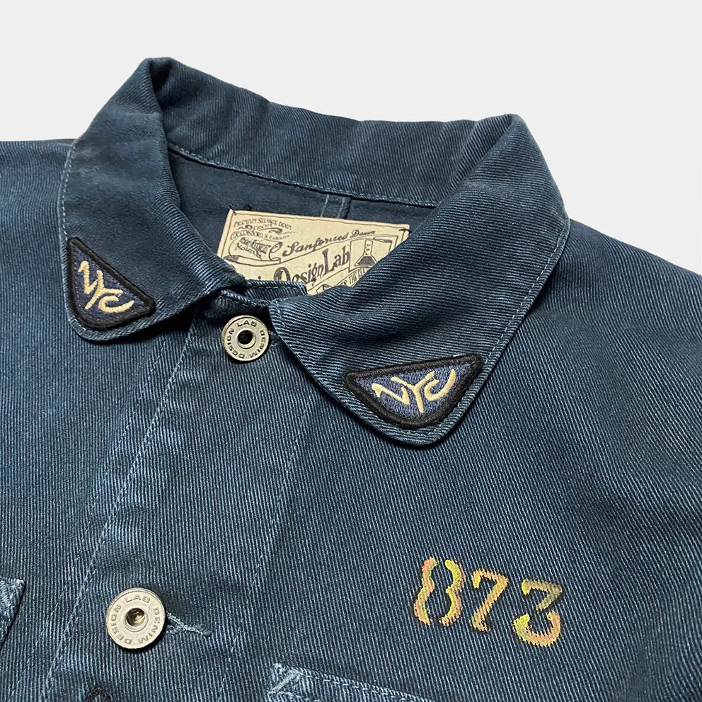 DDL 305 TUBMAN-RRB LIMITED EDITION REGULAR FIT VINTAGE INSPIRED RAILMAN JACKET GARMENT DYED CONE PARRAS BULL DENIM-13.75oz-GD BLUE