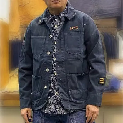 DDL 305 TUBMAN-RRB LIMITED EDITION REGULAR FIT VINTAGE INSPIRED RAILMAN JACKET GARMENT DYED CONE PARRAS BULL DENIM-13.75oz-GD BLUE