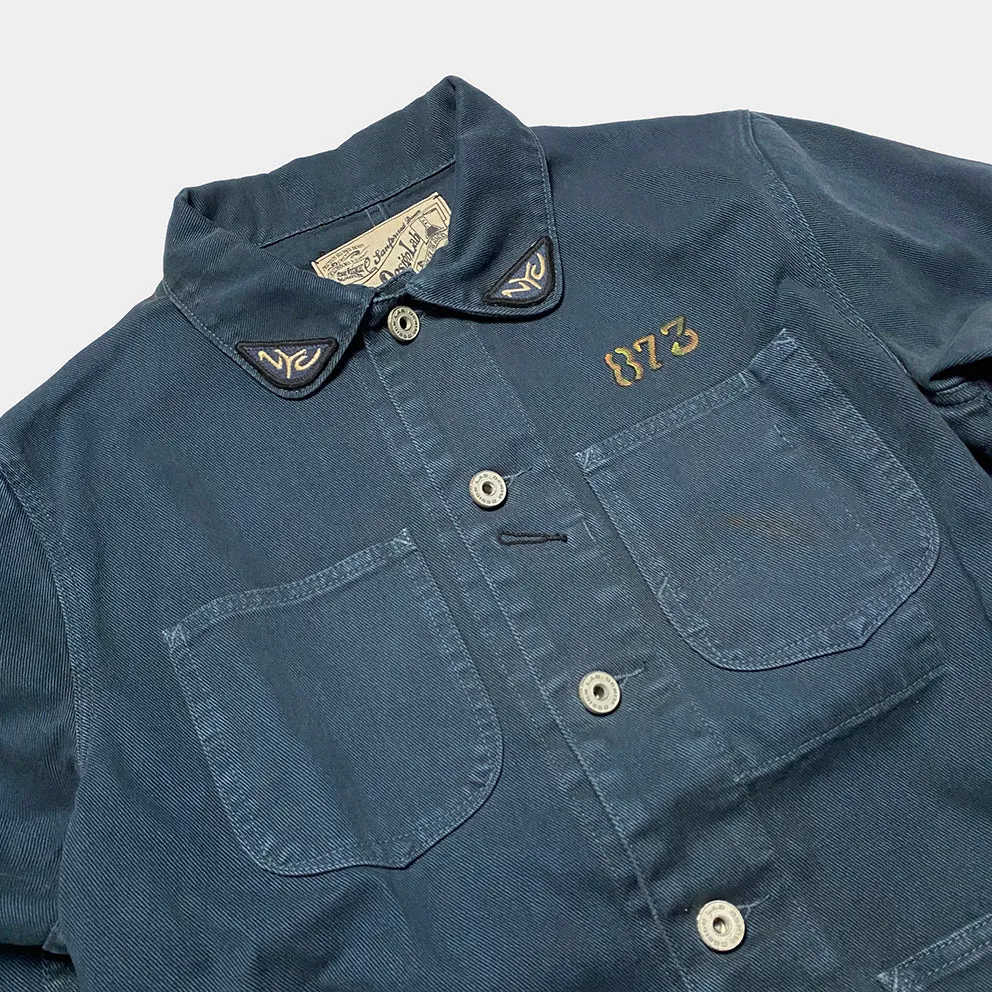 DDL 305 TUBMAN-RRB LIMITED EDITION REGULAR FIT VINTAGE INSPIRED RAILMAN JACKET GARMENT DYED CONE PARRAS BULL DENIM-13.75oz-GD BLUE