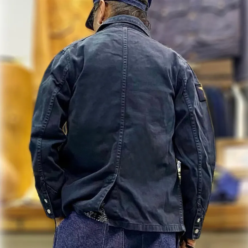 DDL 305 TUBMAN-RRB LIMITED EDITION REGULAR FIT VINTAGE INSPIRED RAILMAN JACKET GARMENT DYED CONE PARRAS BULL DENIM-13.75oz-GD BLUE