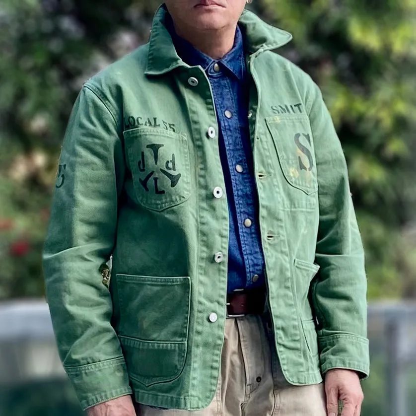 DDL 305 TUBMAN-TWW LIMITED EDITION REGULAR FIT VINTAGE INSPIRED RAILMAN JACKET GARMENT DYED CONE PARRAS BULL DENIM-13.75oz-GD GREEN