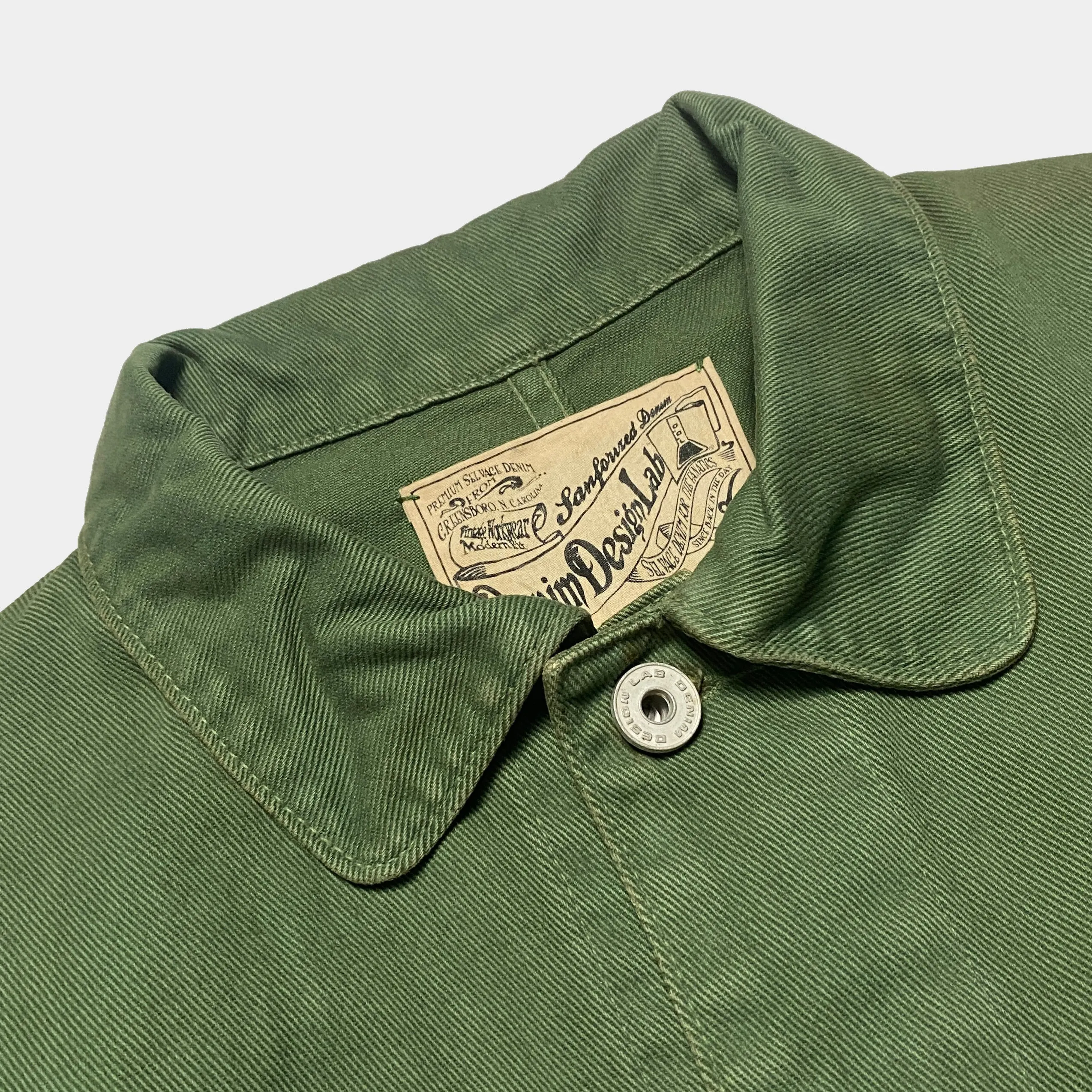 DDL 305 TUBMAN-TWW LIMITED EDITION REGULAR FIT VINTAGE INSPIRED RAILMAN JACKET GARMENT DYED CONE PARRAS BULL DENIM-13.75oz-GD GREEN