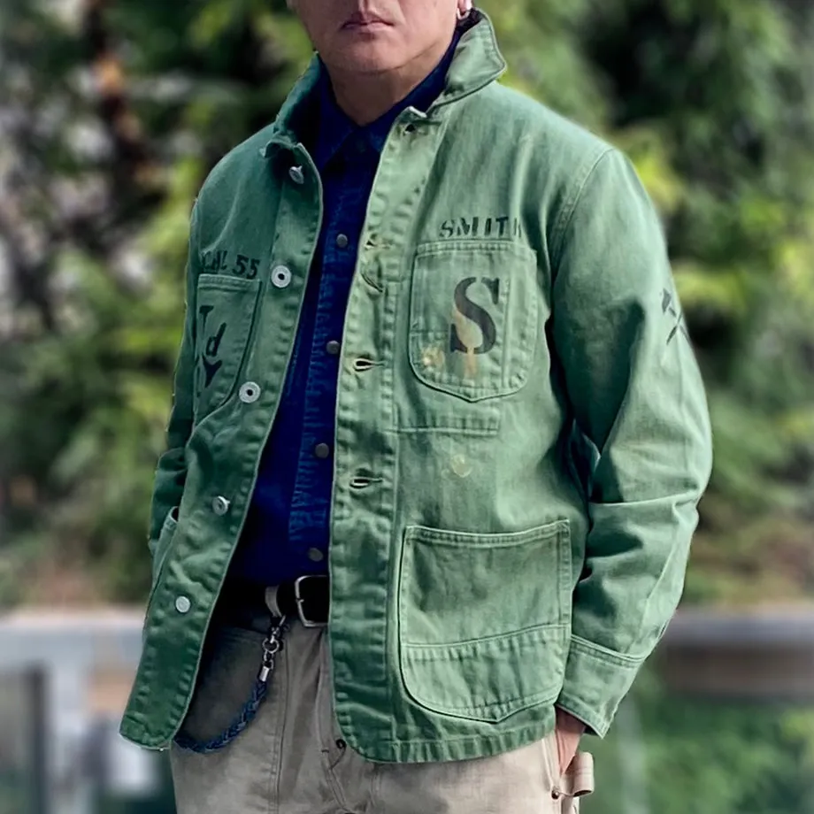 DDL 305 TUBMAN-TWW LIMITED EDITION REGULAR FIT VINTAGE INSPIRED RAILMAN JACKET GARMENT DYED CONE PARRAS BULL DENIM-13.75oz-GD GREEN