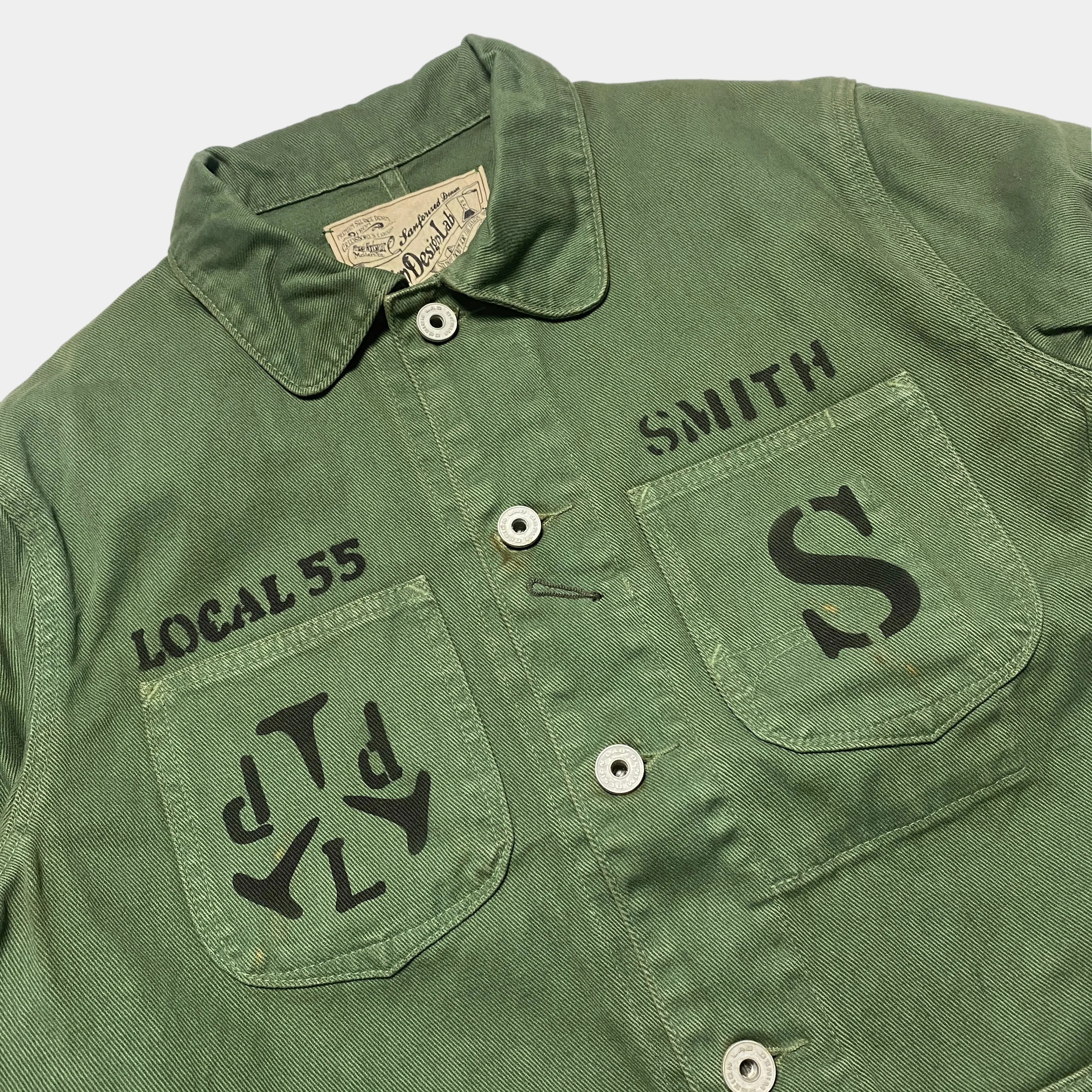 DDL 305 TUBMAN-TWW LIMITED EDITION REGULAR FIT VINTAGE INSPIRED RAILMAN JACKET GARMENT DYED CONE PARRAS BULL DENIM-13.75oz-GD GREEN
