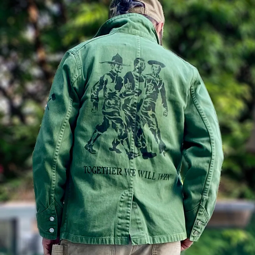 DDL 305 TUBMAN-TWW LIMITED EDITION REGULAR FIT VINTAGE INSPIRED RAILMAN JACKET GARMENT DYED CONE PARRAS BULL DENIM-13.75oz-GD GREEN