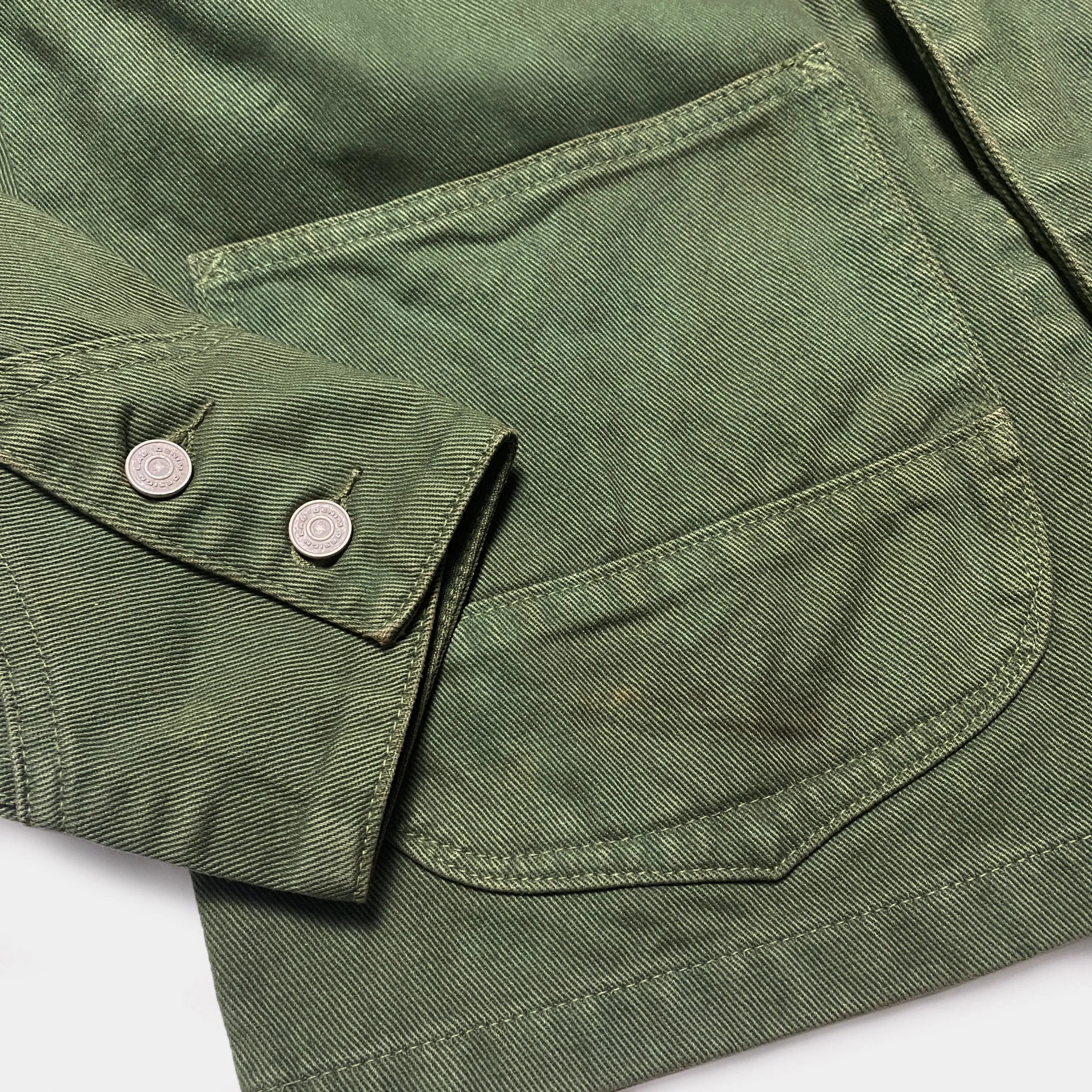 DDL 305 TUBMAN-TWW LIMITED EDITION REGULAR FIT VINTAGE INSPIRED RAILMAN JACKET GARMENT DYED CONE PARRAS BULL DENIM-13.75oz-GD GREEN