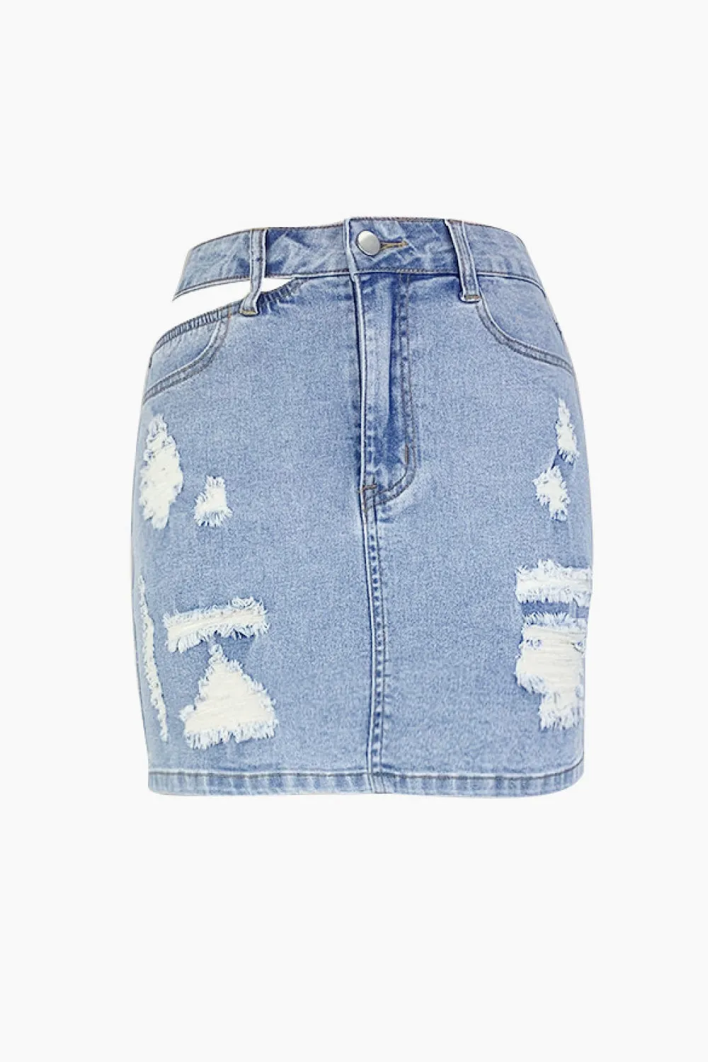 Distressed Cutout High Waist Denim Mini Skirt