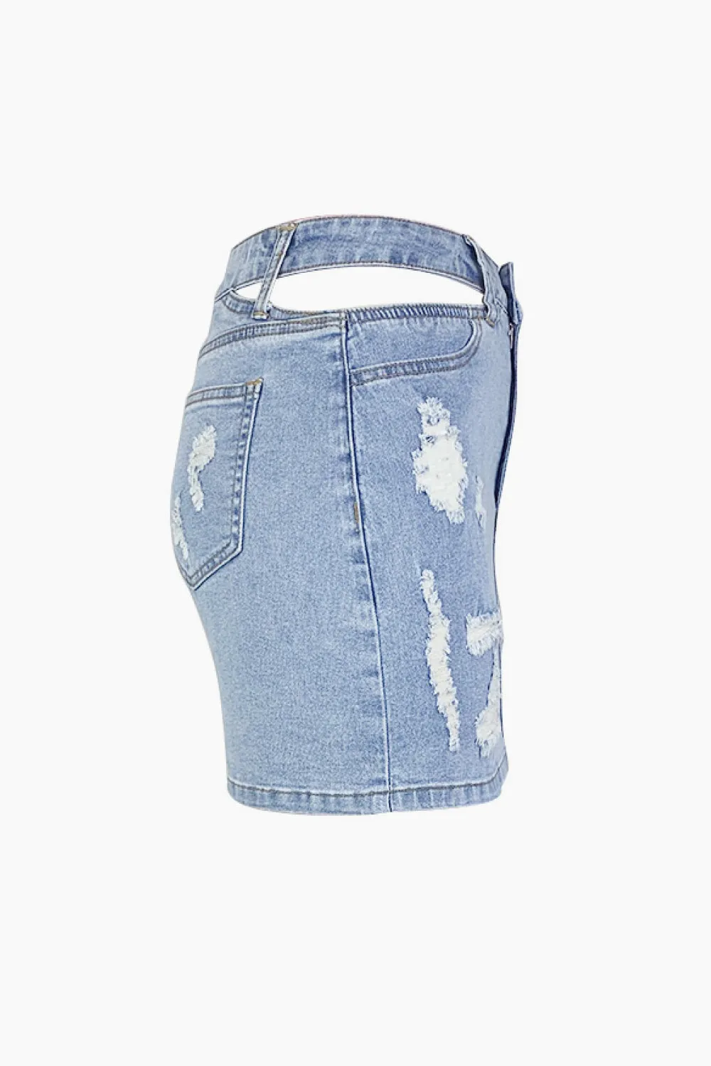 Distressed Cutout High Waist Denim Mini Skirt