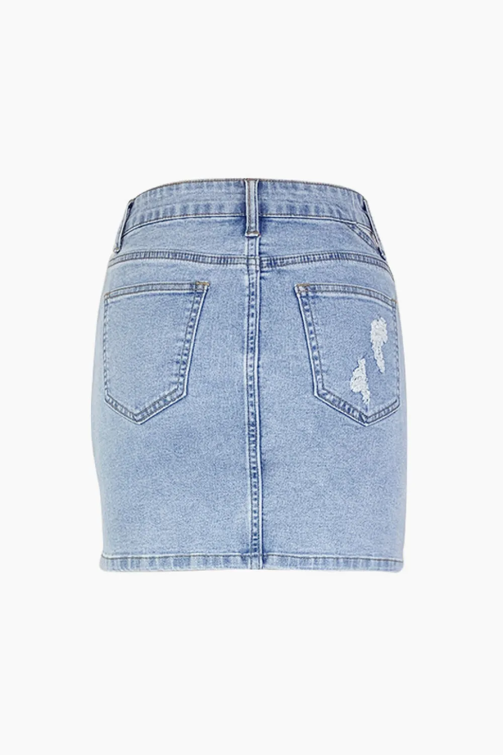 Distressed Cutout High Waist Denim Mini Skirt