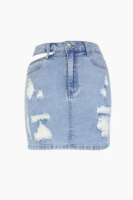 Distressed Cutout High Waist Denim Mini Skirt