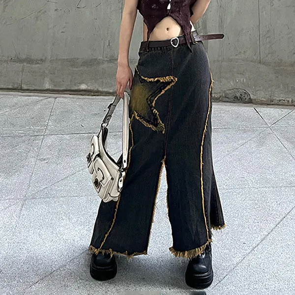Fairy Grunge Long Denim Skirt