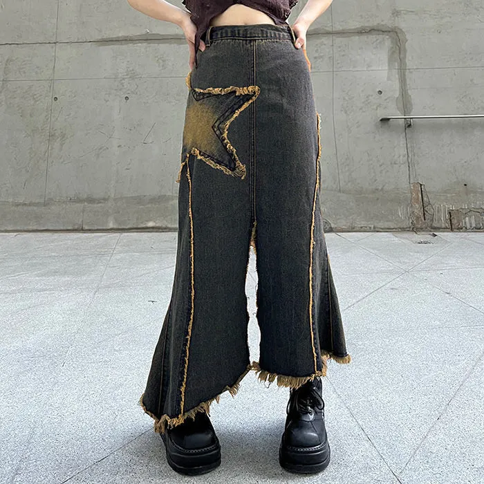 Fairy Grunge Long Denim Skirt