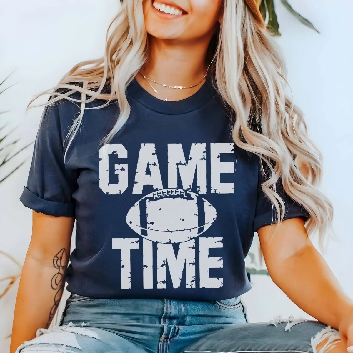 Game Time Distressed Football Graphic Tee