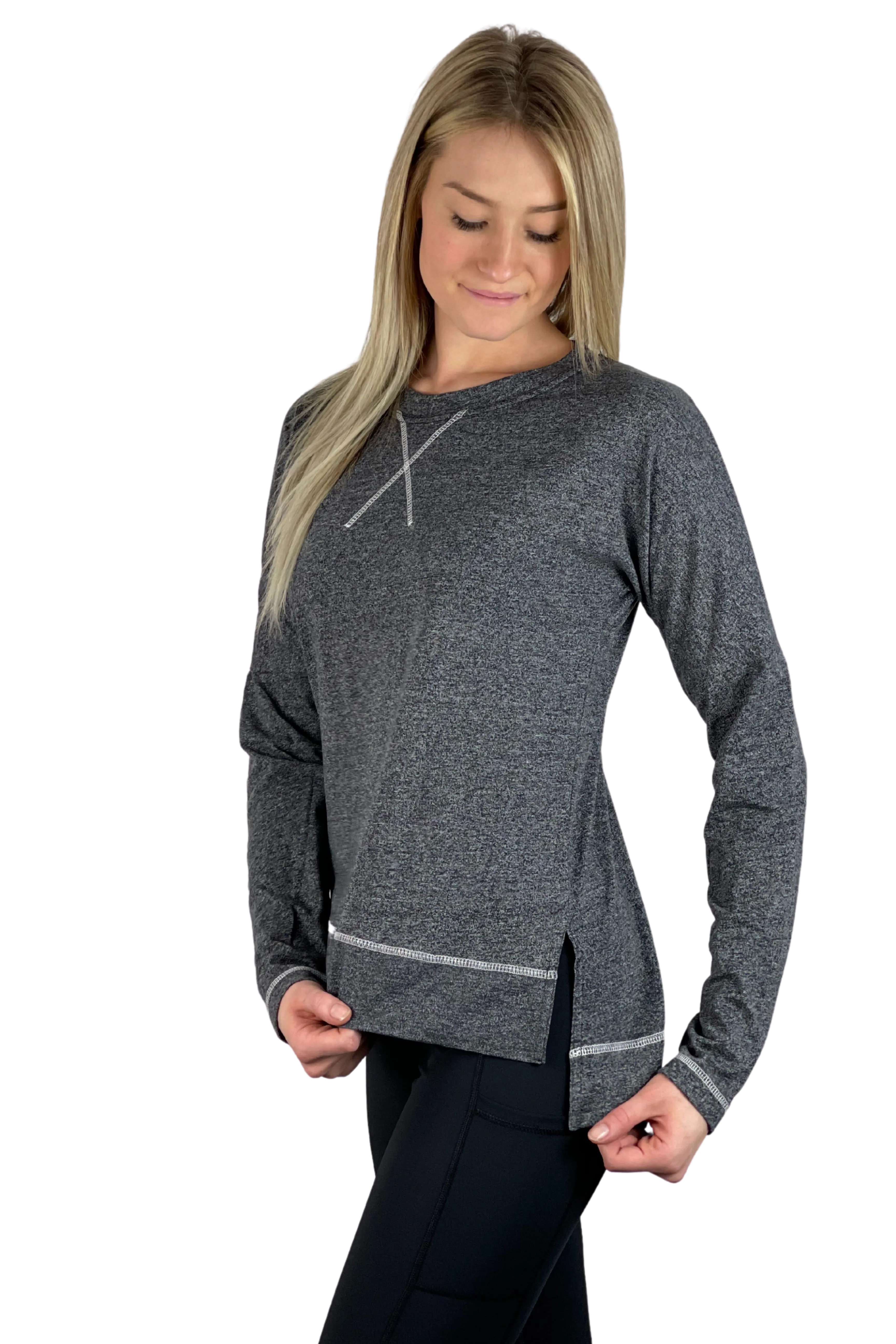 HC - Longsleeve Contrast Stitch/Heather Black - FINAL SALE