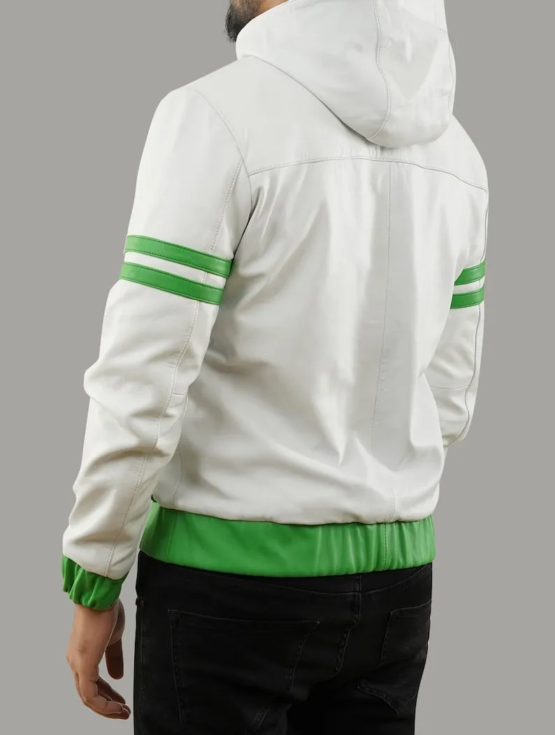 Inspired Ben 10 Omniverse Green and White Hooded Leather Jacket by TJS