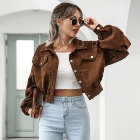 Isabella - modieus cropped jasje van corduroy met lantaarnmouwen